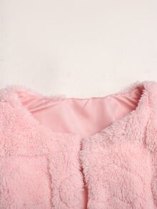 SHEIN 兒童 SHIEN 青少年女孩愛心紋理純色粉色毛絨外套，適合派對秋冬穿搭 - 粉色 - 查看 5