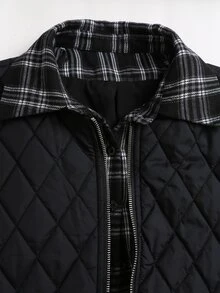 Sweetra Autumn/Winter Fashion Hot Girl College Style Patchwork Design American Retro Layered 2 In 1 Cool Black-Tone Minimalist Versatile Women's Cotton Padded Coat - Black - View 5