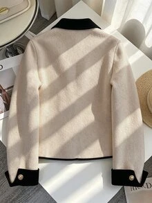 SHEIN Franclia 2026 Short Double-Sided Overcoat For Women, European American Style Contrast Color Lapel, Single-Breasted Metal Buttons, Elegant Slimming Wool, Beige - Apricot - View 2