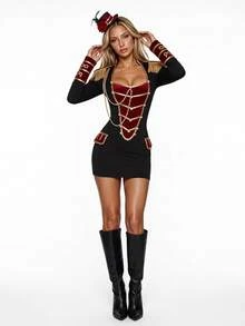 Sweetina Autumn Women's Halloween Cosplay Nutcracker Soldier Goth Going Out Black And Red Designer Tassel Button Ribbon Dress For Costume Play - Black - View 17