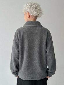 FRIFUL Middle-Aged Women's Autumn Solid Color Neckline Tie-Up Sweatshirt - Grey - View 2