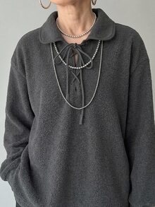 FRIFUL Middle-Aged Women's Autumn Solid Color Neckline Tie-Up Sweatshirt - Grey - View 1