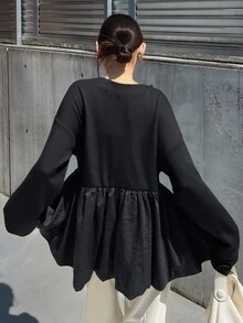 FRIFUL Middle-Aged Women's Autumn Solid Color Metal Zipper Bud Hem Regular Jacket - Black - View 6