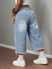 SHEIN MOD Plus Size Casual Washed Distressed Denim Jeans - Light Wash - View 2