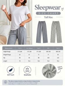 SHEIN Cottnline Tall Size Women Cotton 2 Pcs Fake Drawstring Multicolor Solid High Waist Sleep Pants Home Wear - Multicolor - View 3