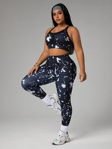 Rhythm Era 3pcs/Set Women's Casual Sports Printed T-Shirt, Tank Top & Leggings - Black and White - View 6