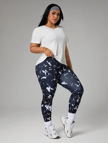 Rhythm Era 3pcs/Set Women's Casual Sports Printed T-Shirt, Tank Top & Leggings - Black and White - View 8
