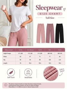 SHEIN TALL SIZE 3pcs Rib Knit Multicolour Fake Drawsting Detail Long Pants Homewear Comfort Casual - Multicolor - View 1