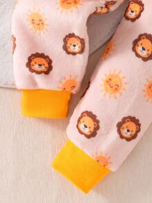 2pcs/Set Boys Pajamas, Lion Embroidery, Warm Soft Skin-Friendly Fleece Long Sleeve & Long Pants Loungewear Set - Yellow - View 7