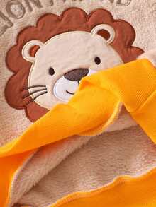 2pcs/Set Boys Pajamas, Lion Embroidery, Warm Soft Skin-Friendly Fleece Long Sleeve & Long Pants Loungewear Set - Yellow - View 8