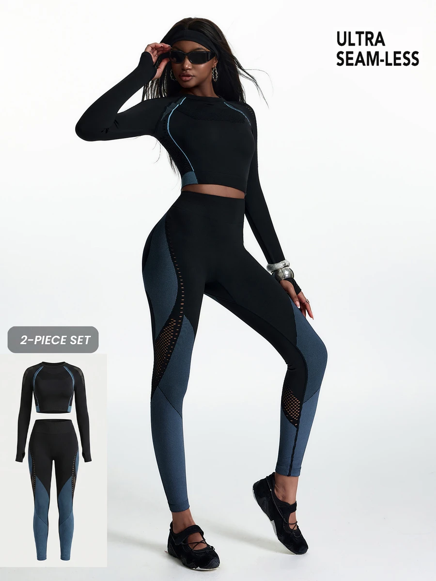 Innovista Innovista Women's Colorblock Sports Set Gym Set Workout Set Pilates Yoga Set Sportswear Activewear Push Up Booty Lift Squat Proof Tummy Control Compression