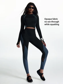 Innovista Innovista Women's Colorblock Sports Set Gym Set Workout Set Pilates Yoga Set Sportswear Activewear Push Up Booty Lift Squat Proof Tummy Control Compression - Black - View 11