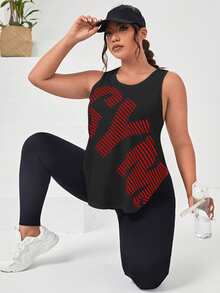 SHEIN Rhythm Era 大尺碼女款字母印花休閒健身運動背心 - 彩色 - 查看 8