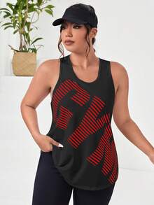 SHEIN Rhythm Era 大尺碼女款字母印花休閒健身運動背心 - 彩色 - 查看 5