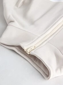 SHEIN Setelan Hamil 2 Potong Kasual Longgar Kerah Tegak Warna Aprikot & Putih (Jaket Sweatshirt dengan Pinggang Elastis yang Dapat Diatur dan Penyangga Perut Bergaris), Celana Panjang Warna Aprikot & Putih (Jaket Sweatshirt) - Aprikot - View 10