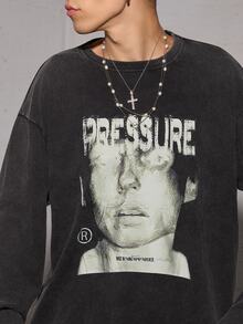 Salvatore Castaldo Salvatore Castaldo Vintage Poster Font Men's Washed Distressed Crew Neck Long Sleeve T-Shirt - Black - View 4