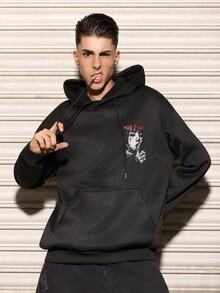 Salvatore Castaldo Salvatore Castaldo Men's Letter & Figure Print Casual Loose Fit Hoodie Sweatshirt - Black - View 1