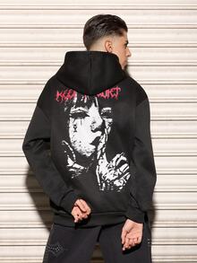 Salvatore Castaldo Salvatore Castaldo Men's Letter & Figure Print Casual Loose Fit Hoodie Sweatshirt - Black - View 2