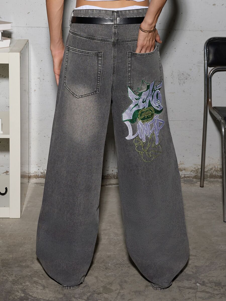 Salvatore Castaldo Salvatore Castaldo Grunge Goth Y2K Style Men's Casual Embroidered Loose Wide-Leg Jeans, Versatile All-Season, Fashion Personalized Street Wear, Suitable For Work, Commute, Stage Performance, Gathering With Friends, Outdoor