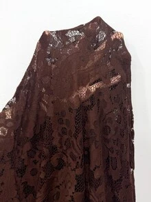 Wandoria American Vintage High Neck Hollow Lace Long Sleeve Bodycon Slimming Bodycon Asymmetrical Hem Fishtail Midi Dress For Commute And Evening Party - Dark Brown - View 8