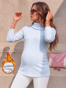 SHEIN 孕婦純色休閒寬鬆百搭日常穿著T恤 正式拍照用 海軍藍 秋季 - 藍色 - 查看 3