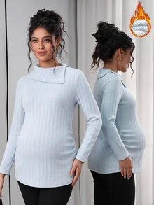 SHEIN 孕婦純色休閒寬鬆百搭日常穿著T恤 正式拍照用 海軍藍 秋季 - 藍色 - 查看 1