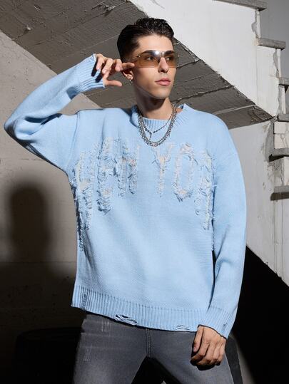 Salvatore Castaldo Salvatore Castaldo Men's Letter Pattern Fashionable Crew Neck Long Sleeve Graphic Sweater Men Y2k Long Sleeve Knit Sweater, For Winter