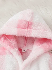 SHEIN 秋冬新生兒浴袍 粉色格紋印花元素雙面極地絨睡衣 - 粉色 - 查看 5