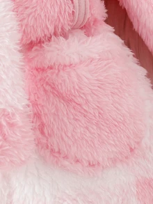 SHEIN 秋冬新生兒浴袍 粉色格紋印花元素雙面極地絨睡衣 - 粉色 - 查看 9