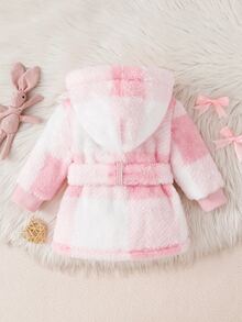 SHEIN 秋冬新生兒浴袍 粉色格紋印花元素雙面極地絨睡衣 - 粉色 - 查看 4