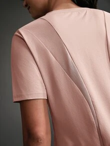 SHEIN Sports 女士纯色圆领短袖休闲健身户外T恤健身房衬衫 - 淺粉色 - 查看 10