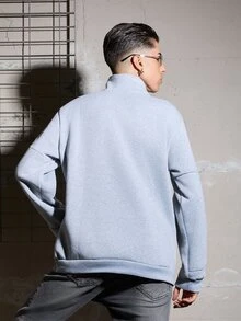Salvatore Castaldo Salvatore Castaldo 男士街頭風熱銷半拉鍊套頭運動衫，拼接設計，小刺繡標誌，朋友聚會，男友/丈夫禮物，週年紀念禮物，男士套頭運動衫 - 淺灰色 - 查看 3