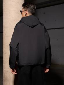 Salvatore Castaldo Salvatore Castaldo 男士休闲连帽双层设计，多功能运动休闲刺绣图案时尚ins风，适合所有季节，街头风，宽松，印花，情侣装，朋友装，表达爱意，街头风格，情侣装，双层连帽，半拉链，弹性抽绳下摆 - 黑色 - 查看 2