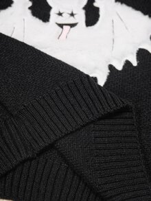 ROMWE Women's Cartoon Bat Pattern High Neck Drop Shoulder Long Sleeve Sweater - Black - View 9
