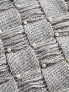ROMWE MEN Men's Special Texture Artistic Beaded Loose Sweater - Light Grey - View 2