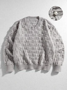 ROMWE MEN Men's Special Texture Artistic Beaded Loose Sweater - Light Grey - View 1