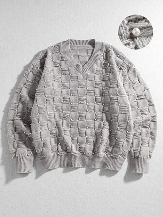 Maglione ampio da uomo con texture speciale artistica e perline