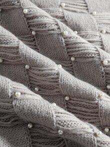 ROMWE MEN Men's Special Texture Artistic Beaded Loose Sweater - Light Grey - View 6