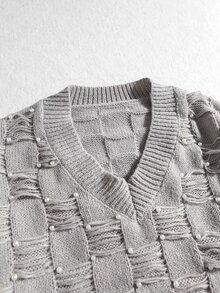 ROMWE MEN Men's Special Texture Artistic Beaded Loose Sweater - Light Grey - View 4