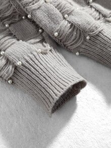 ROMWE MEN Men's Special Texture Artistic Beaded Loose Sweater - Light Grey - View 5