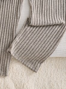 Tween Girl Colorblock Long Sleeve Top And Pants Casual Daily Home Sleepwear Set - Grey - View 7