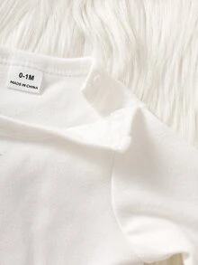 SHEIN 2件組新生女嬰連身衣套裝，可愛甜美棕色與白色熊貼布設計，燈芯絨長袖圓領，正裝版，適合生日、秋季假期，毛絨質感 - 棕色 - 查看 5