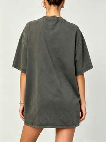 Lalippa Plus Size Summer Casual Daily Halloween Ghost Print Short Sleeve T-Shirt - Black - View 2