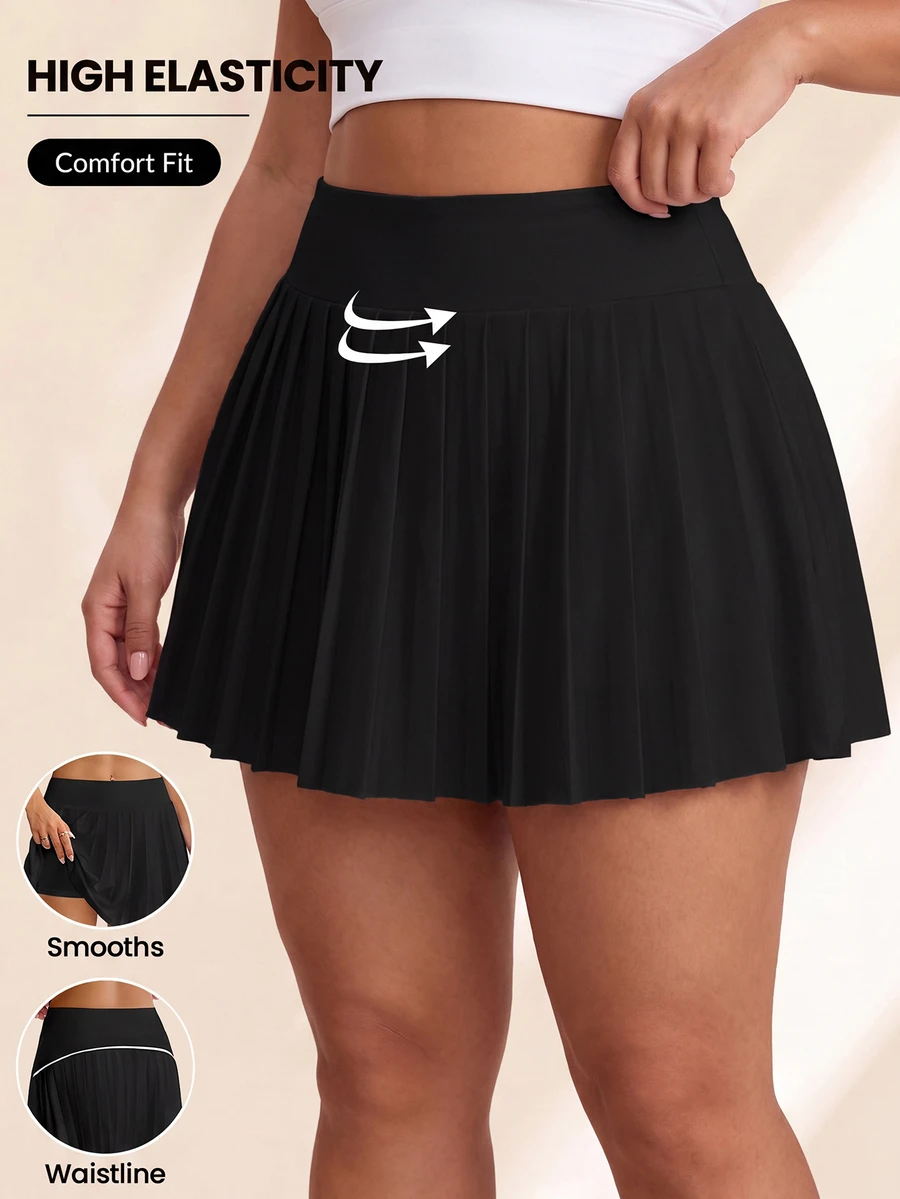 SHEIN Rhythm Era Plus Size Solid Color Casual Minimalist Versatile Daily Summer Sports Skort - Black - View 1
