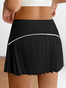 SHEIN Rhythm Era Plus Size Solid Color Casual Minimalist Versatile Daily Summer Sports Skort - Black - View 2
