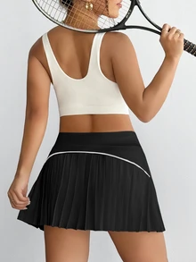 SHEIN Rhythm Era Plus Size Solid Color Casual Minimalist Versatile Daily Summer Sports Skort - Black - View 7