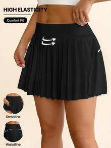 SHEIN Rhythm Era Plus Size Solid Color Casual Minimalist Versatile Daily Summer Sports Skort - Black - View 3