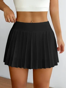 SHEIN Rhythm Era Plus Size Solid Color Casual Minimalist Versatile Daily Summer Sports Skort - Black - View 5