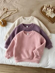 SHEIN Young Girl 3件組針織純色圓領寬鬆休閒秋冬衛衣 - 彩色 - 查看 4