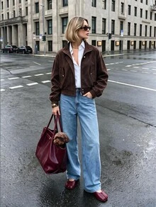 Struktiv Women's Autumn/Winter Fashion Minimalist Street Style Solid Color Versatile Premium Short Jacket For Shopping, Daily Wear, Walking And Outings - Brown - View 5